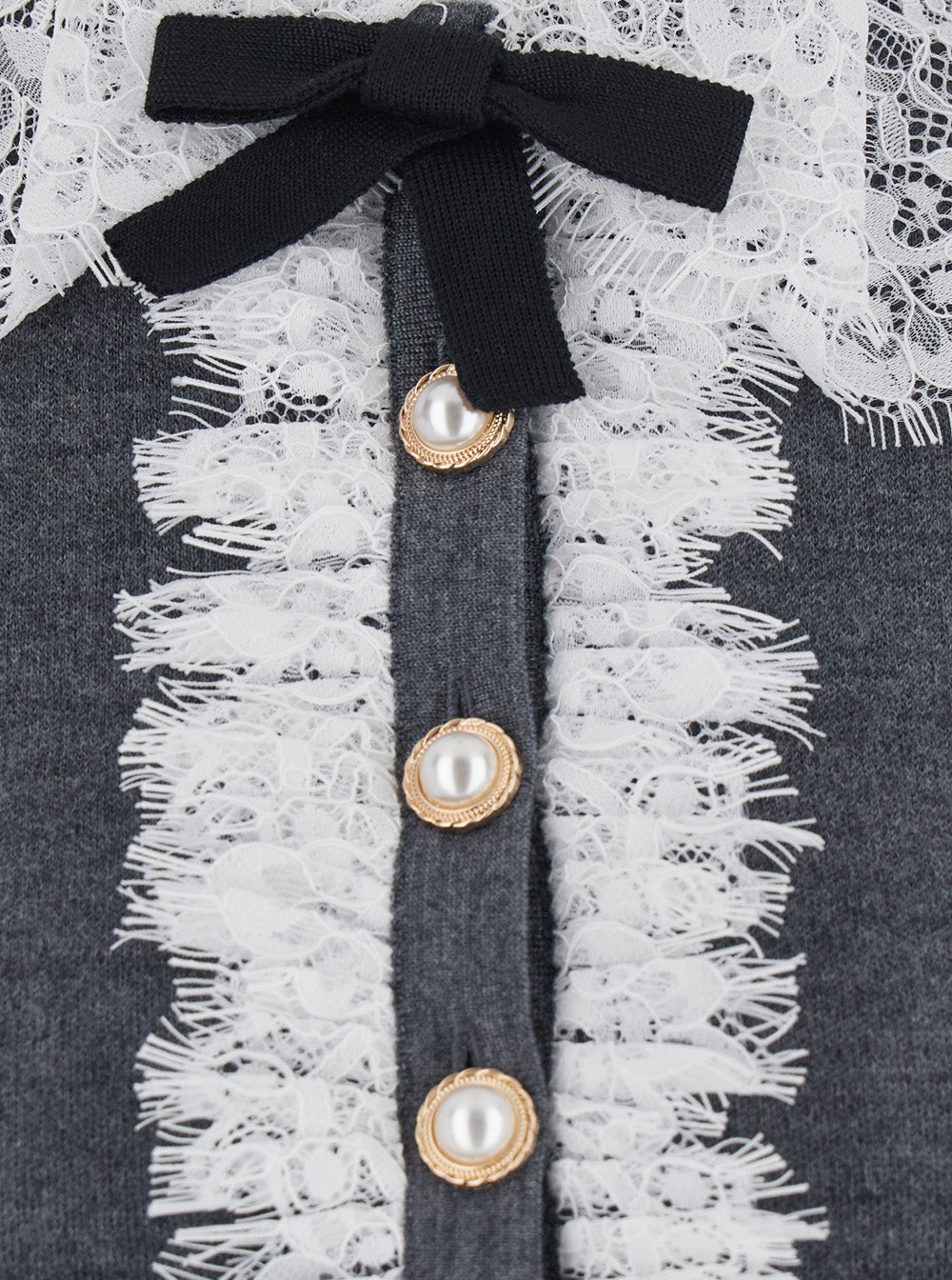 Self-Portrait Women Grey Cardigan With Lace Collar In Wool For Women