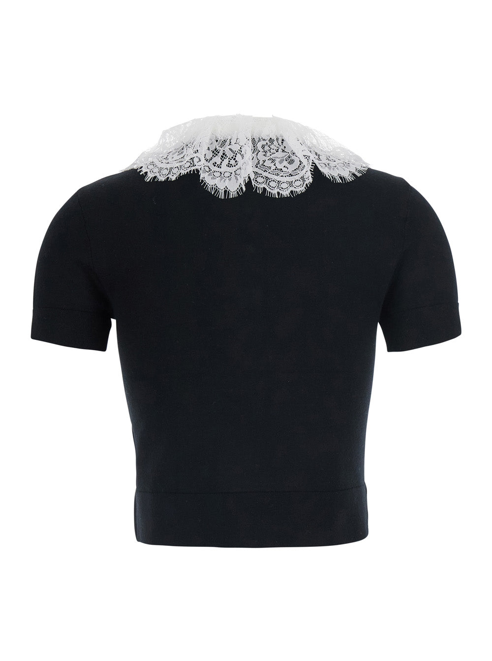 Self-Portrait Women Black Top With Collar With Lace Details In Wool For Women