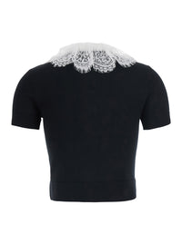 Self-Portrait Women Black Top With Collar With Lace Details In Wool For Women