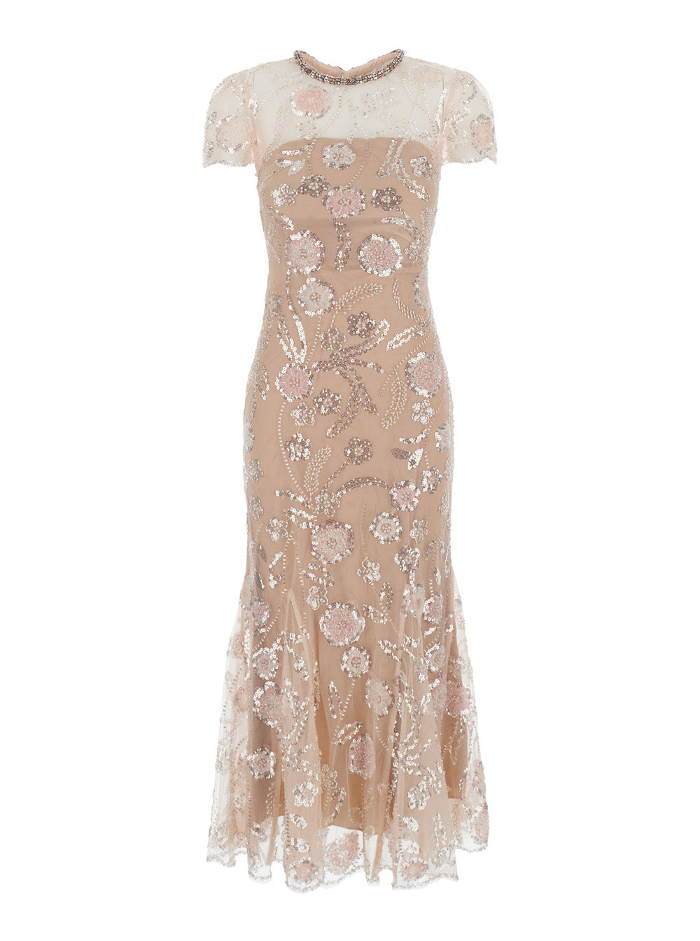 Self-Portrait Women Pink Long Dress With All-Over Sequins In Fabric Woman