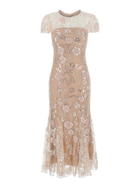 Self-Portrait Women Pink Long Dress With All-Over Sequins In Fabric Woman