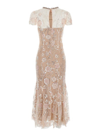 Self-Portrait Women Pink Long Dress With All-Over Sequins In Fabric Woman