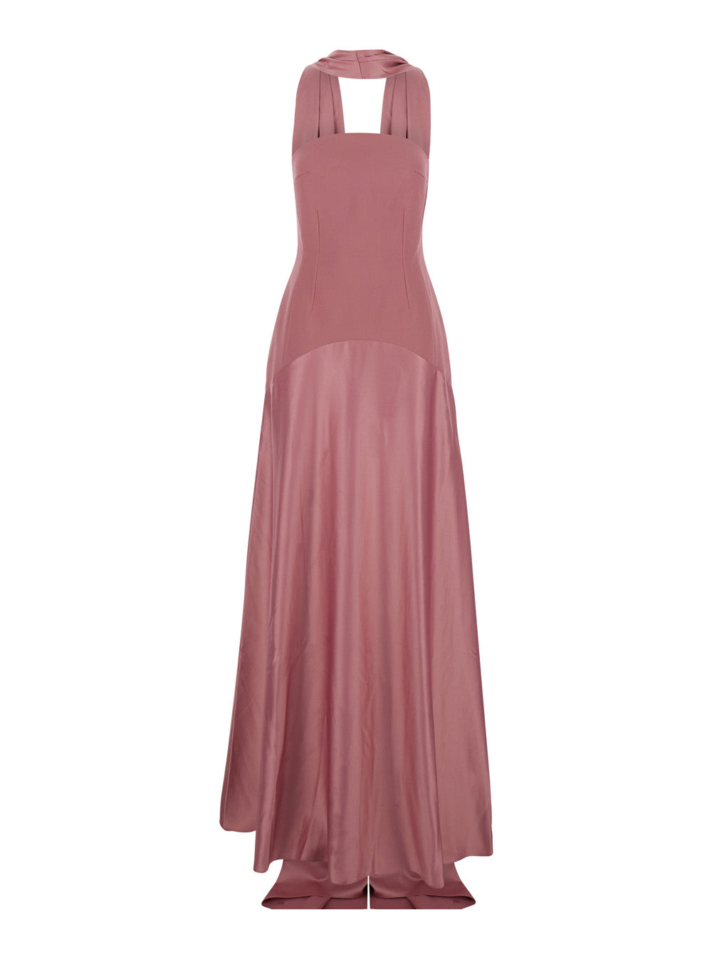 Solace London Women 'Mae' Pink Long Dress With Removable Scarf And Internal Boned Bodice In Tech Fabric For Women