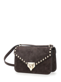 Valentino Garavani Women Brown Crossbody Bag With Envelope Design And Rockstud Decoration In Suede For Women