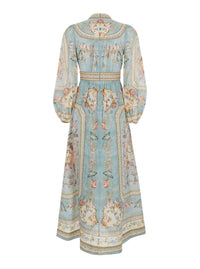 Zimmermann Women 'Roselight' Multicolor Long Dress With V-Neck And Floral Motif All-Over In Linen Women