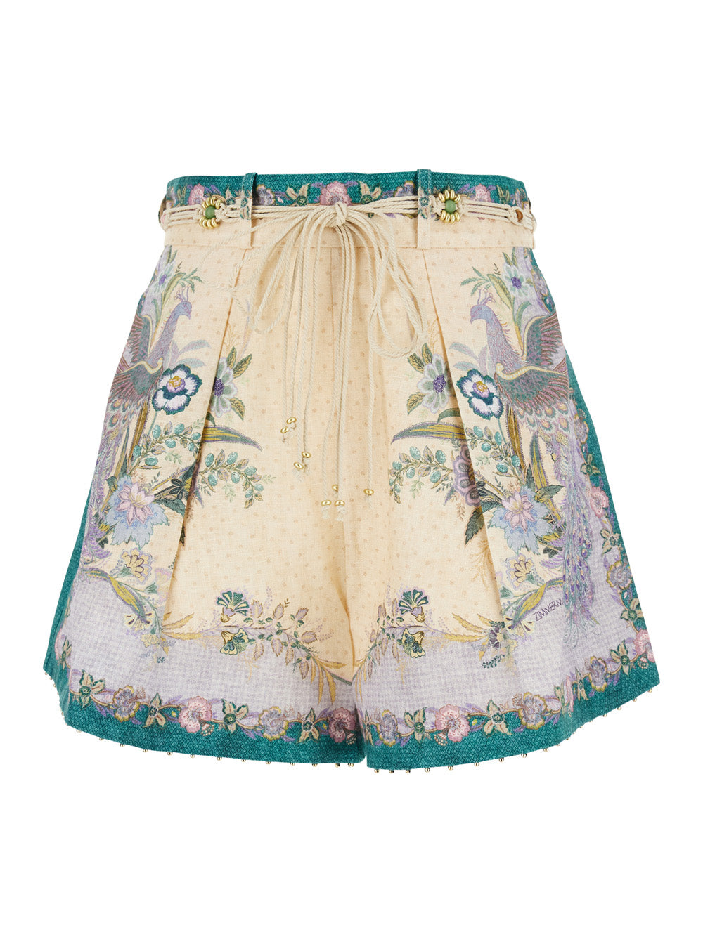 Zimmermann Women 'Indra' Multicolor Shorts With Floral Motif And Drawstring At The Front In Linen For Women