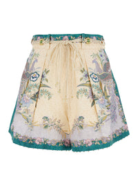 Zimmermann Women 'Indra' Multicolor Shorts With Floral Motif And Drawstring At The Front In Linen For Women