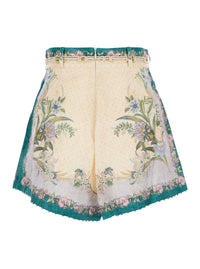 Zimmermann Women 'Indra' Multicolor Shorts With Floral Motif And Drawstring At The Front In Linen For Women