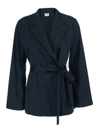 P.A.R.O.S.H. Women Blue Double-Breasted Jacket With Notched Revers And Front Belt In Tech Fabric Woman