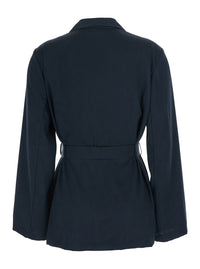 P.A.R.O.S.H. Women Blue Double-Breasted Jacket With Notched Revers And Front Belt In Tech Fabric Woman