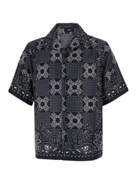 Amiri Men Black Bowling Shirt With Cuban Collar And All-Over Geometric Print In Silk For Men