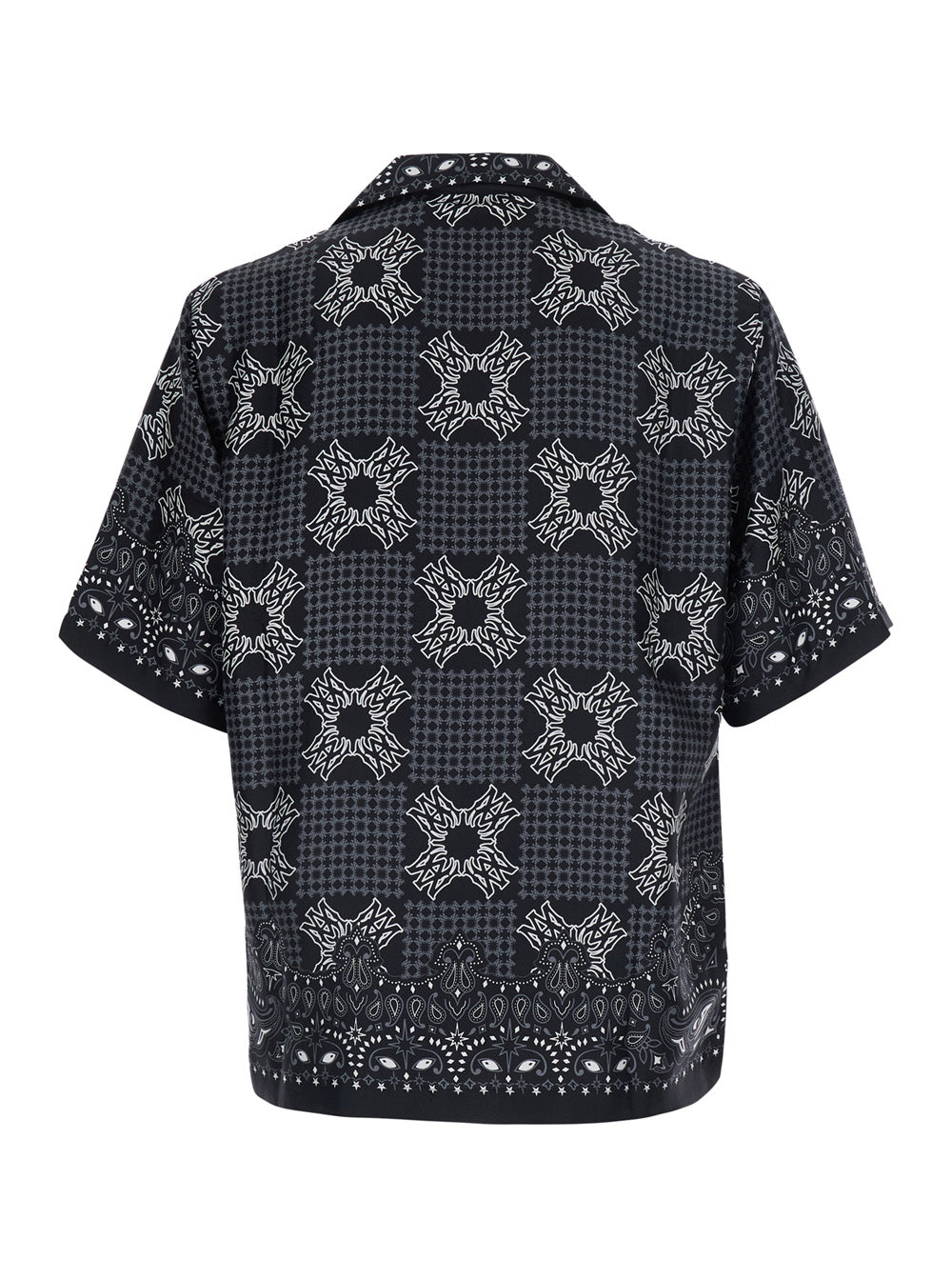 Amiri Men Black Bowling Shirt With Cuban Collar And All-Over Geometric Print In Silk For Men