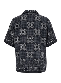 Amiri Men Black Bowling Shirt With Cuban Collar And All-Over Geometric Print In Silk For Men