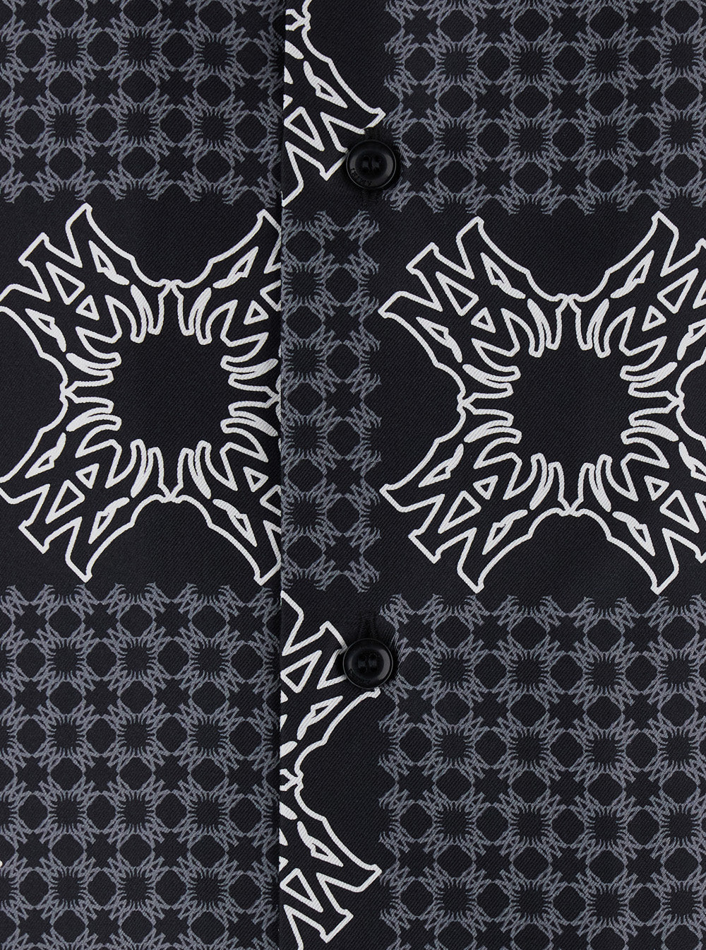 Amiri Men Black Bowling Shirt With Cuban Collar And All-Over Geometric Print In Silk For Men