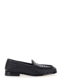 Bottega Veneta Women 'Silenzio' Black Loafers With Rounded Toe And Intreccio In Leather For Women