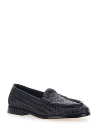 Bottega Veneta Women 'Silenzio' Black Loafers With Rounded Toe And Intreccio In Leather For Women