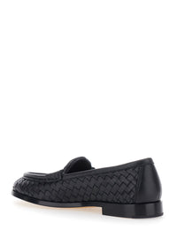 Bottega Veneta Women 'Silenzio' Black Loafers With Rounded Toe And Intreccio In Leather For Women