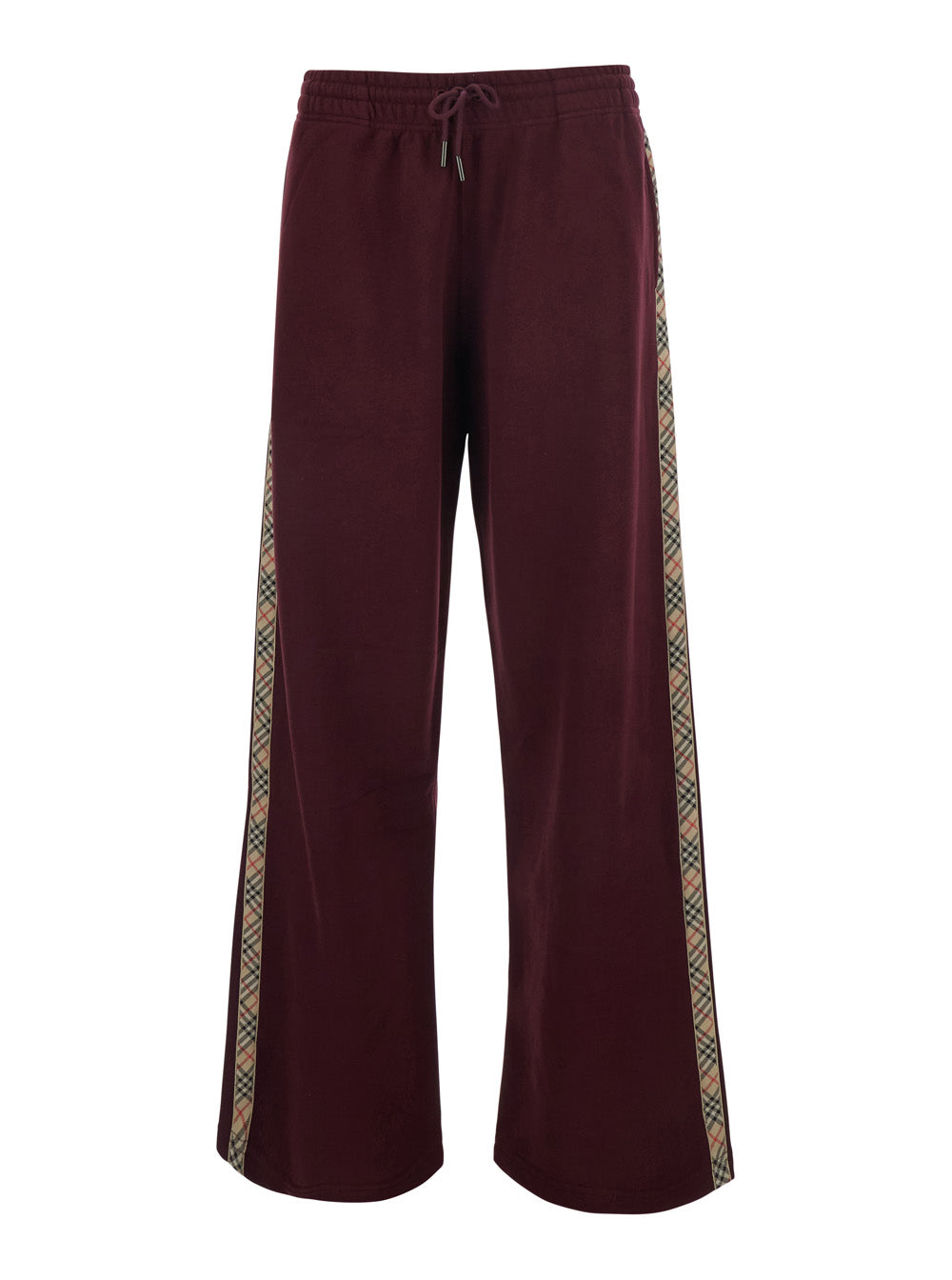 Burberry Women 'Jodie' Bordeaux Pants With Drawstring Waist And Check Motif On The Side In Cotton For Women