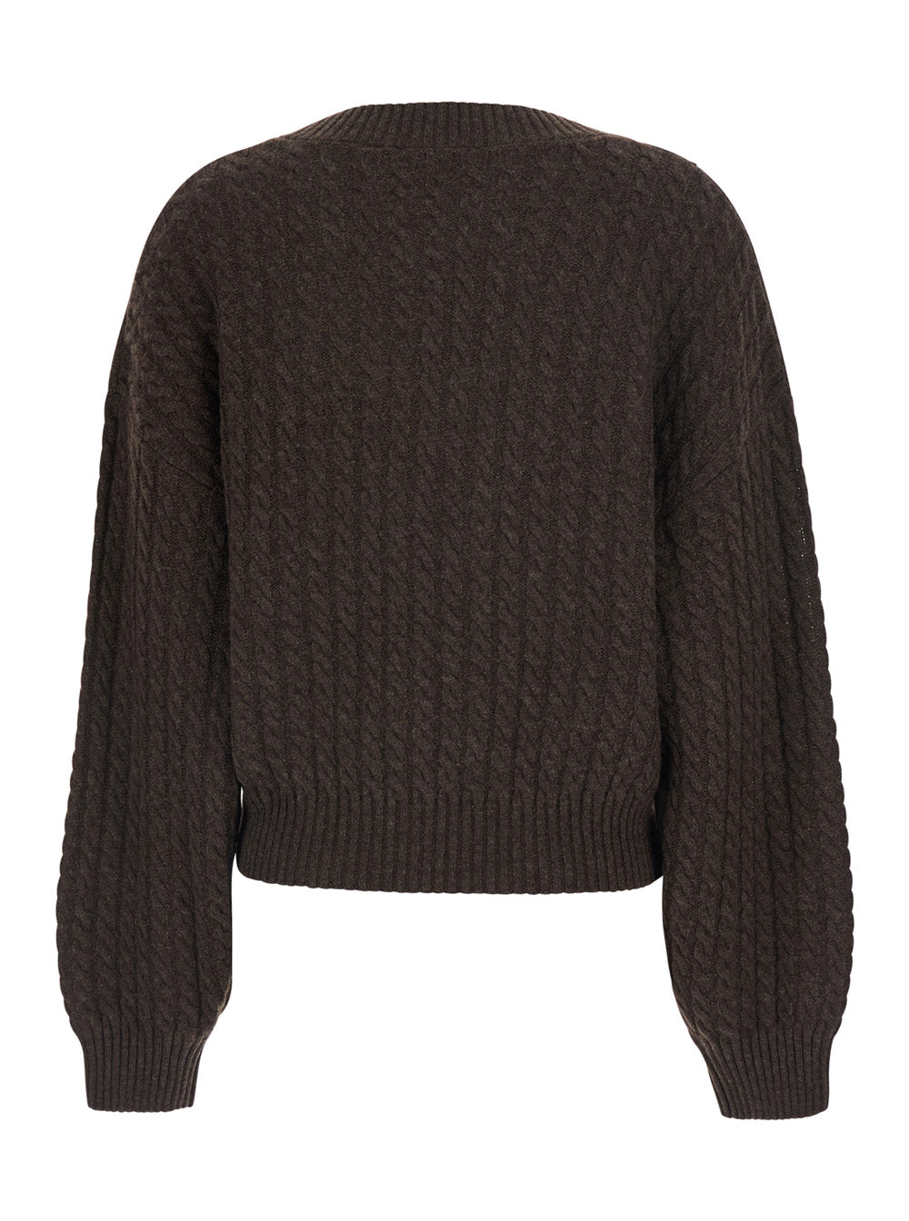 Rotate Women Brown Sweater With V-Neck And Cable Knit In Wool And Cashmere For Women