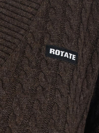 Rotate Women Brown Sweater With V-Neck And Cable Knit In Wool And Cashmere For Women