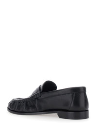 Saint Laurent Women 'Le Loafer' Black Loafers With Rounded Toe And Cassandre Plate In Leather For Women
