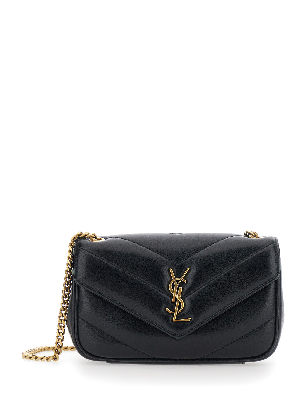 SAINT LAURENT Saint Laurent Women 'Loulou' Black Mini Crossbody Bag With Cassandre Plate On The Front And Chain Strap In Leather For Women