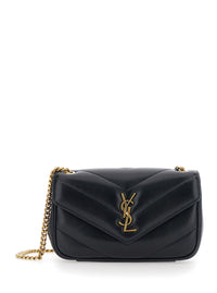SAINT LAURENT Saint Laurent Women 'Loulou' Black Mini Crossbody Bag With Cassandre Plate On The Front And Chain Strap In Leather For Women