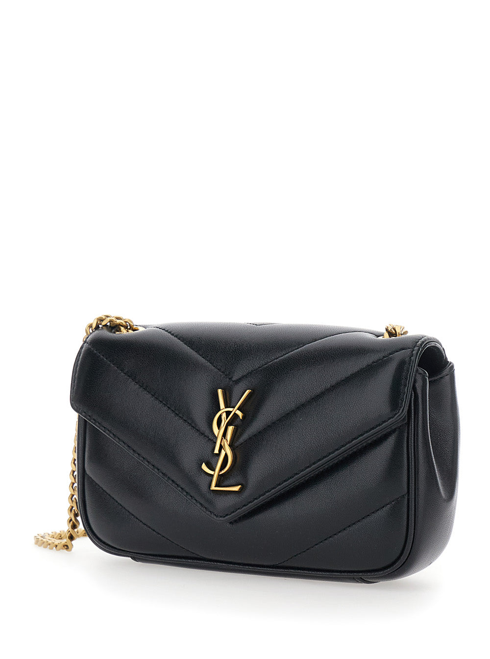 SAINT LAURENT Saint Laurent Women 'Loulou' Black Mini Crossbody Bag With Cassandre Plate On The Front And Chain Strap In Leather For Women