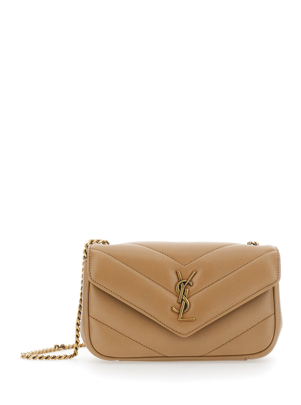 SAINT LAURENT Saint Laurent Women 'Loulou' Beige Mini Crossbody Bag With Cassandre Plate On The Front And Chain Strap In Leather For Women