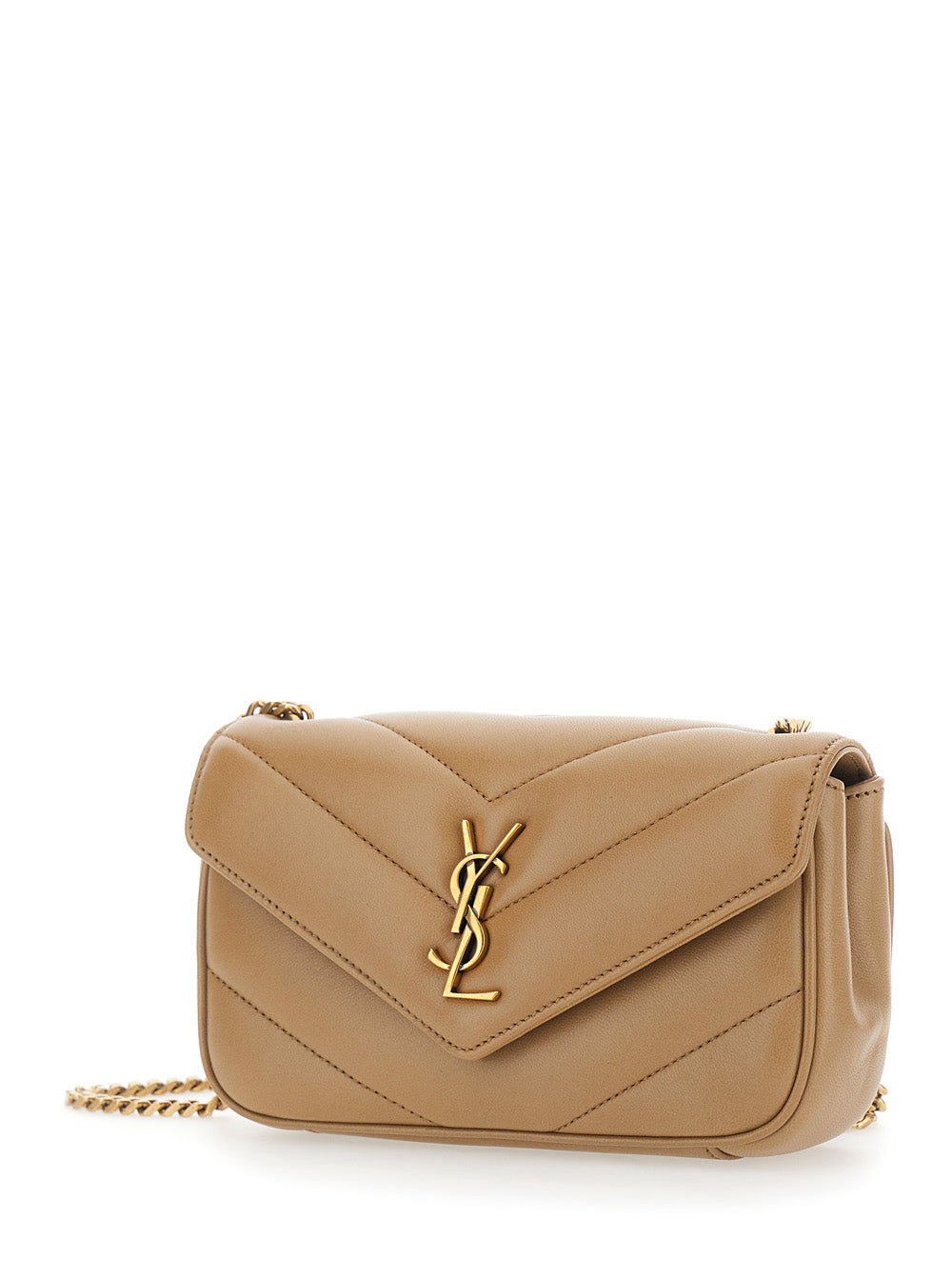 SAINT LAURENT Saint Laurent Women 'Loulou' Beige Mini Crossbody Bag With Cassandre Plate On The Front And Chain Strap In Leather For Women