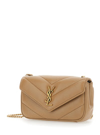 SAINT LAURENT Saint Laurent Women 'Loulou' Beige Mini Crossbody Bag With Cassandre Plate On The Front And Chain Strap In Leather For Women