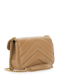 SAINT LAURENT Saint Laurent Women 'Loulou' Beige Mini Crossbody Bag With Cassandre Plate On The Front And Chain Strap In Leather For Women
