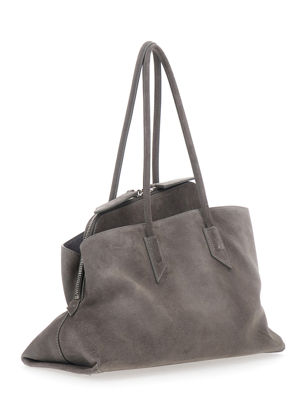The Attico Women 'La Passeggiata' Grey Medium Shoulder Bagwith Two Top Handles In Suede For Women