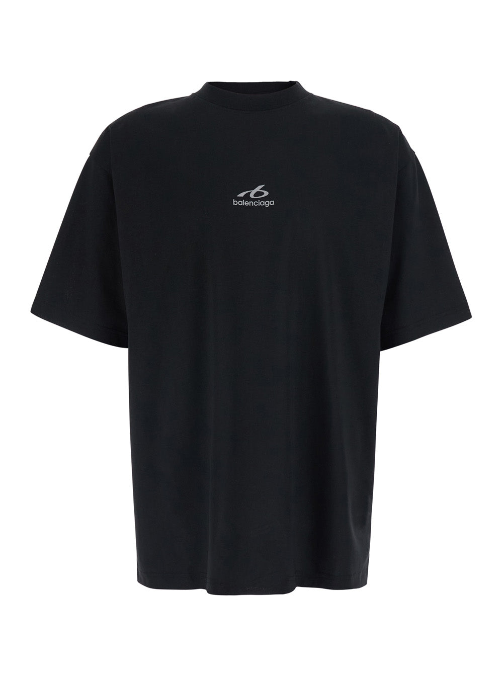 Balenciaga Men Black Crew Neck T-Shirt With Logo Lettering On Front And Back In Cotton For Men