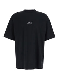 Balenciaga Men Black Crew Neck T-Shirt With Logo Lettering On Front And Back In Cotton For Men