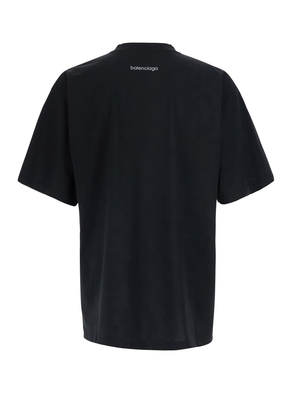 Balenciaga Men Black Crew Neck T-Shirt With Logo Lettering On Front And Back In Cotton For Men