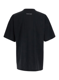 Balenciaga Men Black Crew Neck T-Shirt With Logo Lettering On Front And Back In Cotton For Men