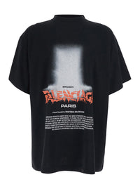 Balenciaga Men Black Crew Neck T-Shirt With Maxi Logo Print On The Front In Cotton For Men