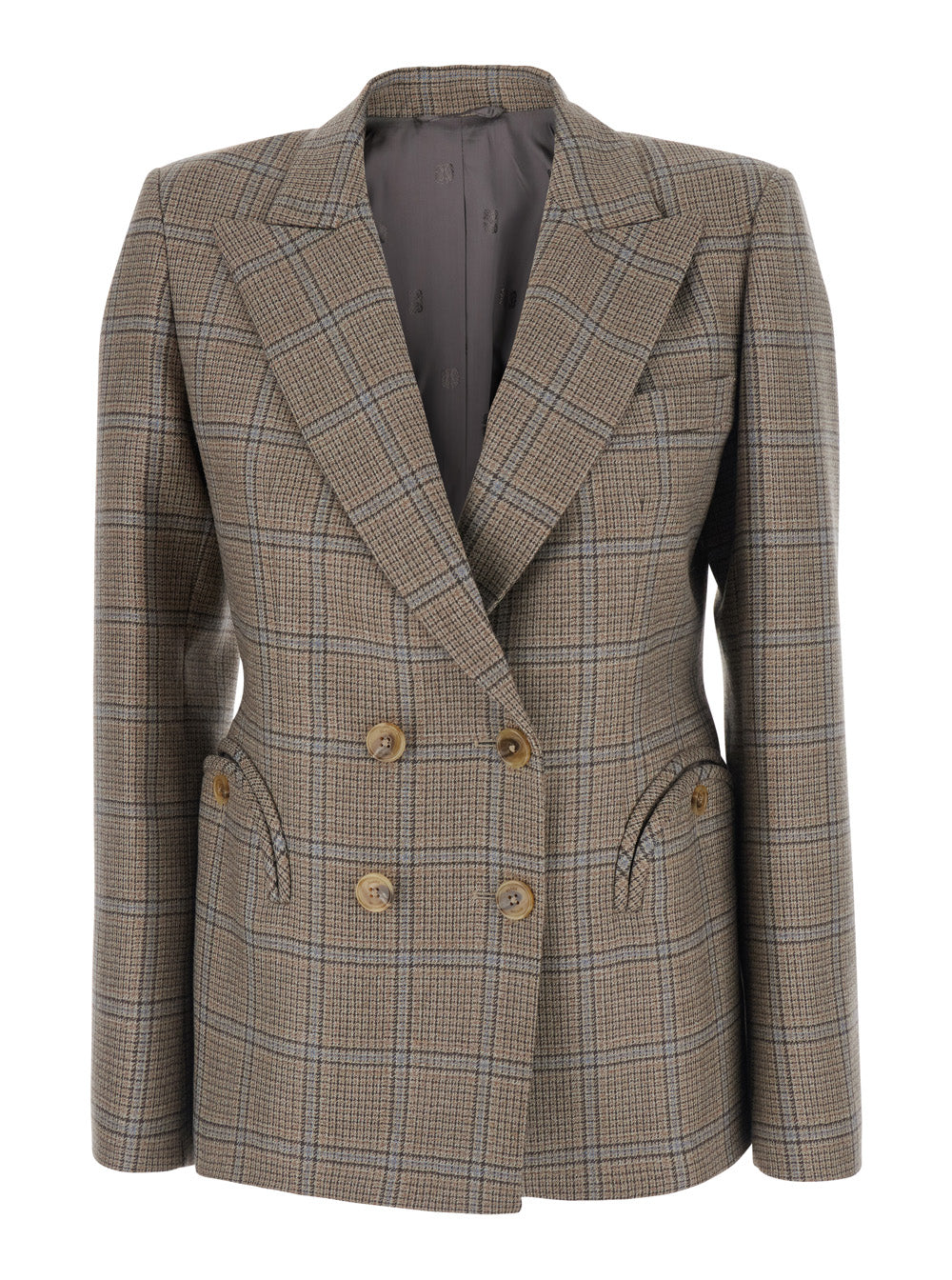 Blaze Milano Women 'Saona'beige Double-Breasted Jacket With Peak Revers And Check Motif In Wool For Women