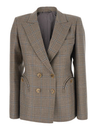 Blaze Milano Women 'Saona'beige Double-Breasted Jacket With Peak Revers And Check Motif In Wool For Women