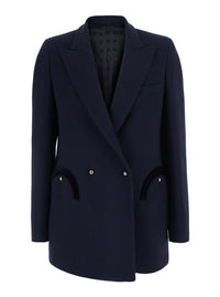 Blaze Milano Women 'Resolute' Blue Double-Breasted Jacket With Peak Revers In Cotton For Women