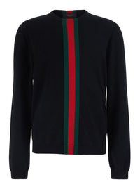Gucci Men Blue Crewneck Sweater With Web Detail In Wool For Men