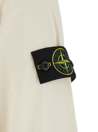 Stone Island Men White Shirt With Classic Collar And Logo Patch On The Sleeve In Cotton For Men