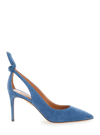 Aquazzura Women Blue Pointed Toe Pump With Bow Detail In Suede For Women