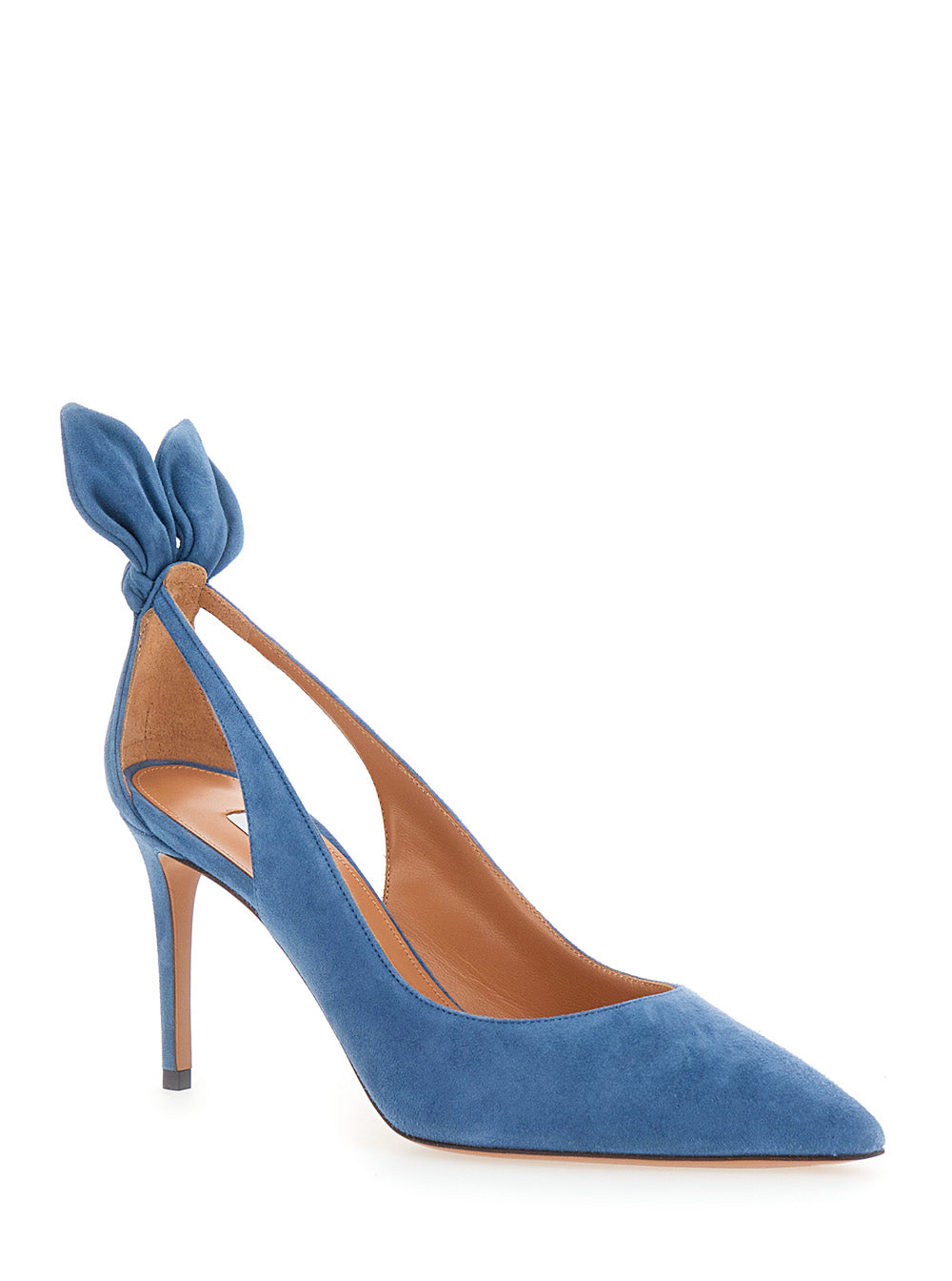 Aquazzura Women Blue Pointed Toe Pump With Bow Detail In Suede For Women