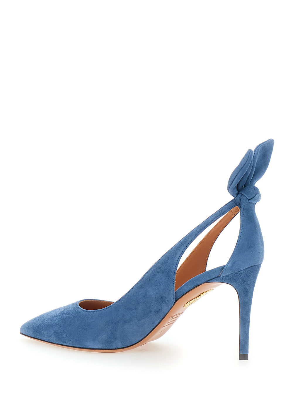Aquazzura Women Blue Pointed Toe Pump With Bow Detail In Suede For Women
