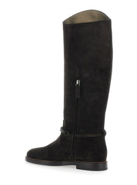 Brunello Cucinelli Women Brown Boots With Monile Detail On The Side In Suede For Women