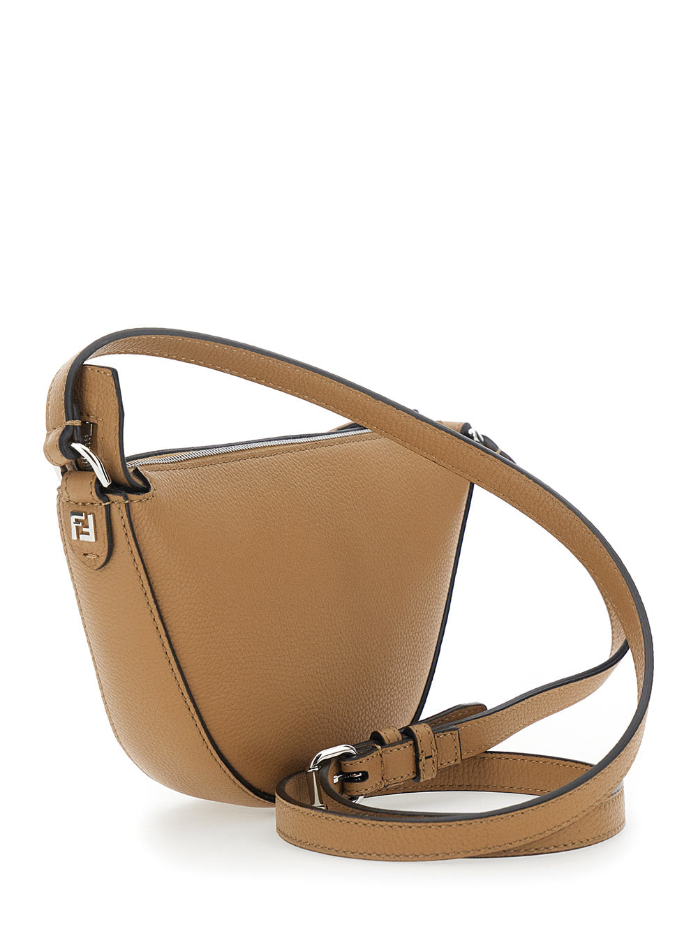 Fendi Men 'Melon' Beige Crossbody Bag With Half-Moon Silhouette And Logo Lettering On The Front In Grained Leather For Men