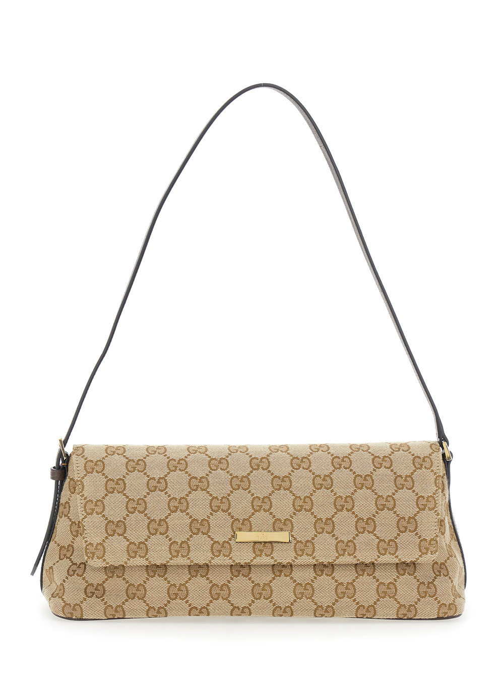 Gucci Women 'Madison' Beige Shoulder Bag With Leather Strap And Logo Plate On The Front In Gg Canvas And Leather For Women