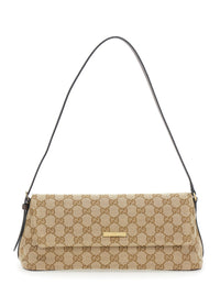 Gucci Women 'Madison' Beige Shoulder Bag With Leather Strap And Logo Plate On The Front In Gg Canvas And Leather For Women